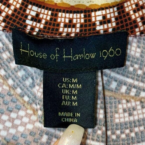 NWOT House of Harlow 1960's Multi Color Disco Print Women's Satin Long Sleeve M - Picture 4 of 9